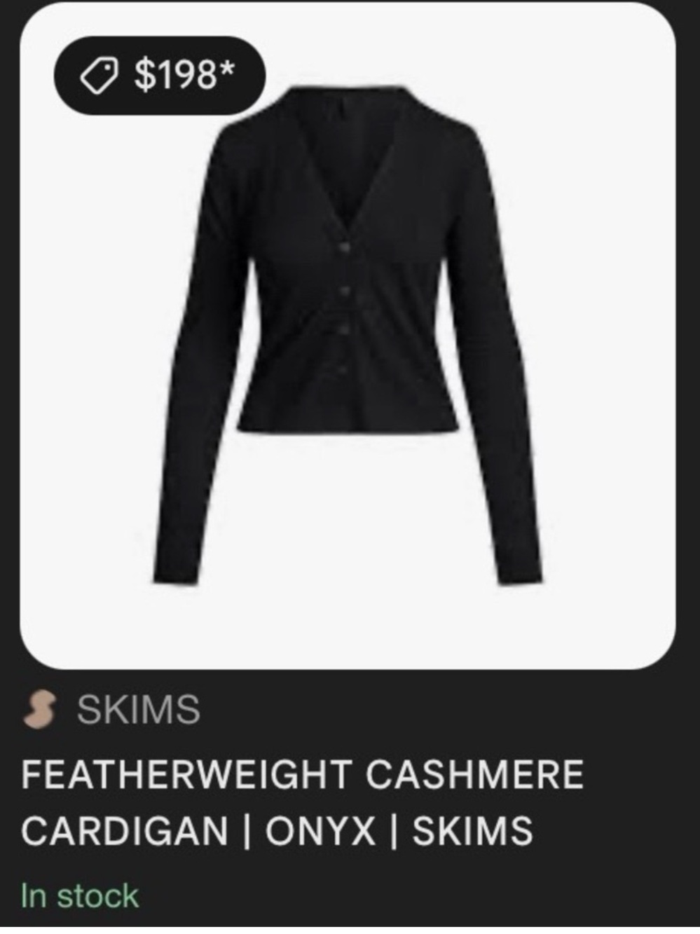 SKIMS Featherweight Cashmere Cardigan Onyx Black Size S NWT (G13) - Picture 3 of 5